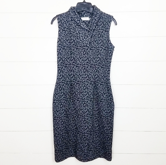 Calvin Klein Grey Black Stretch Knit Leopard Sheath Dress 4 - Picture 1 of 5